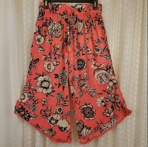 Mermaid Floral Culottes Gauchos Wide Pants Coral Floral Size Small